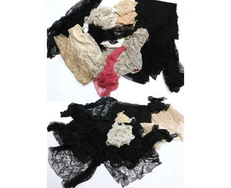 Assorted Lace Veils and Costume Accessories, comprising 1920s pink silk chiffon and filet-type lace bed jacket, worked in a g