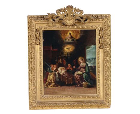 Cornelis de Baellieur (Anversa 1607-1671), Natività olio su rame, cm 35,5x28,5, E’ certamente opera di Cornelis de Baellieur 