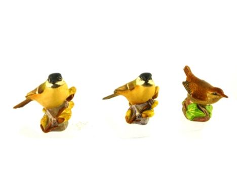 A SELECTION OF THREE ROYAL WORCESTER PORCELAIN BIRDS; two Marsh tits and a Wren
&nbsp;
