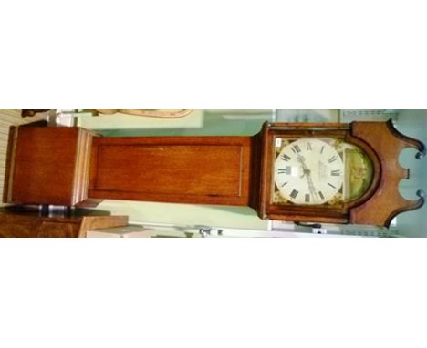 HORDRON, LEAMINGTON
AN EARLY 19TH CENTURY OAK 30 HOUR LONGCASE CLOCK having swan neck hood over arch glazed door, plain waist