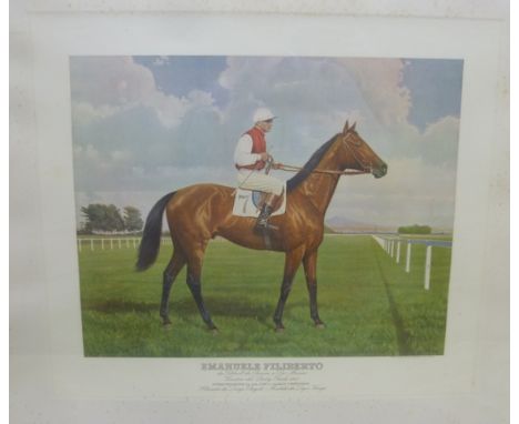 EMANUELLE ***
An Italian Jockey and Mount on a racecourse, a Print dated 1930, 37 x 47cm in glazed frame
&nbsp;