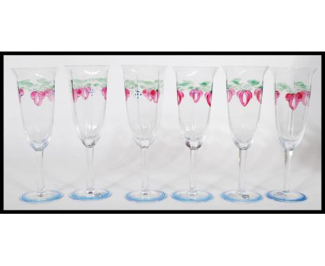 A Set of six 20th century Orrefors of Sweden Champagne -wine glass in the&nbsp; 'Maja ' pattern, being designed by Eva Englun