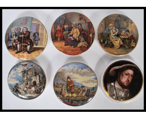 A group of&nbsp;Prattware 19th Century&nbsp;Victorian ceramic&nbsp; pictorial pot lids to include Hide and Seek, The best car