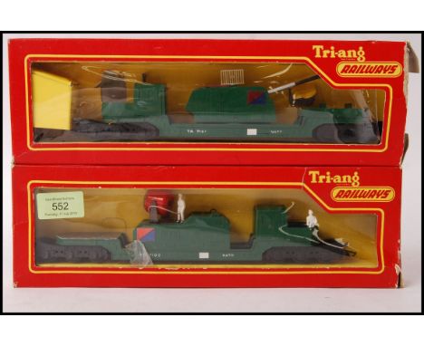 Two original vintage Triang model railway 00 Gauge boxed Battle Space / Nato weapons&nbsp; platforms comprising: R343 4 Rocke