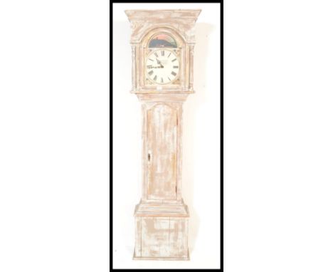 A contemporary shabby chic painted longcase clock, roman numeral chapter ring with hunting scene above, notation to the face 