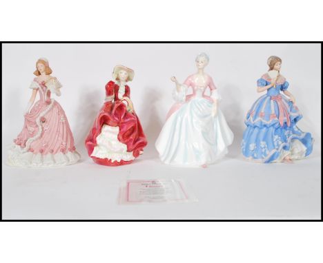 A collection of four ceramic figurines of ladies to include an early Royal Doulton figurine ' Top o' The Hill HN 1834, Royal 