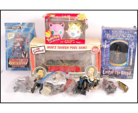 An assortment of various toys and collectables comprising: The Simpsons Moe's Tavern Pool Game wind up tin toy in box, Hasbro