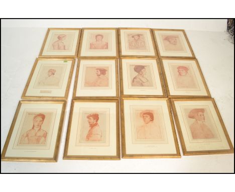 A set of 12 framed and glazed portrait / human studies to include Nicholas Bourbon, Sir Nicholas Points, Joan Wife of&nbsp; R