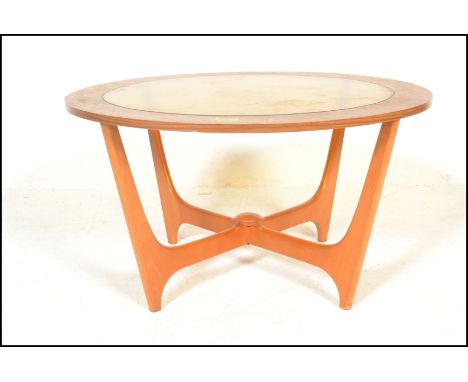 A retro mid 20th Century Astro circular coffee&nbsp;having a drop centre amber frosted glass panel. 43cms x 77cms.