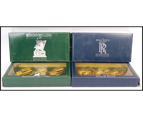Two rare limited edition /7500 24ct gold plated diecast model triple car sets comprising: British Motoring Classics of the 19