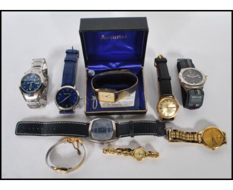A collection of vintage wrist watches to include a boxed Accurist watch, B. Jobin 17 jewel Incabloc, Sekonda, Citron, Pulsar 