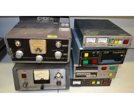 A collection of vintage 20th Century recording equipment to include a Spotmaster 500 cartridge recorder Broadcast Electronics