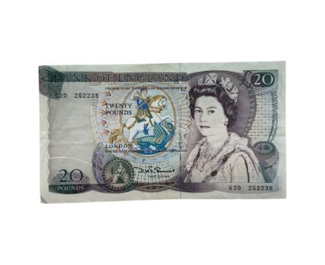 Error banknote - Bank of England Somerset 'William Shakespeare' twenty pounds note '62D' with printing error displaying '20 P