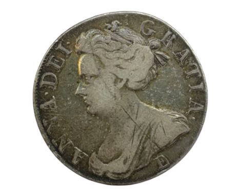 Queen Anne 1708 silver crown coin, E below bust