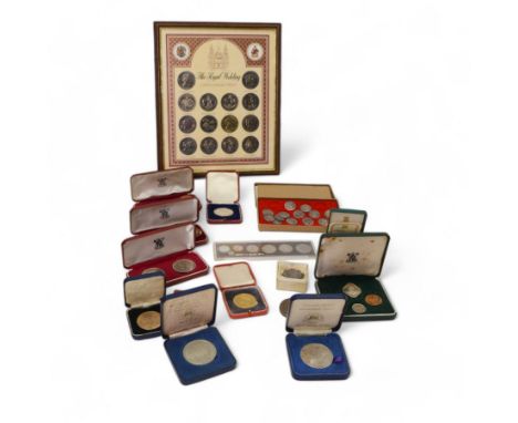 Coin, sets and medallions, including framed display 'The Royal Wedding' comprising fourteen commemorative coins, 1951 Festiva