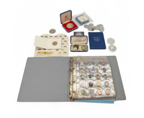 Great British and World coins, including Queen Elizabeth II 1977 silver proof crown cased with certificate, pre-decimal penni