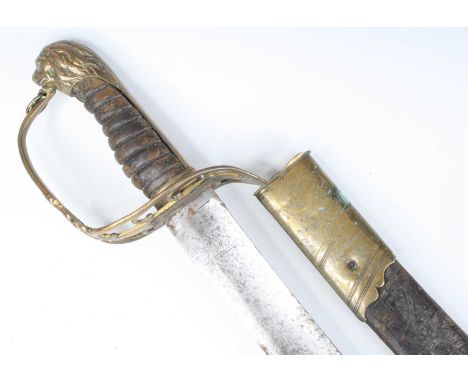 An 1803 pattern British Infantry Flank Officer's sword, the 77cm curved blade etched with stands of arms, having a pierced br