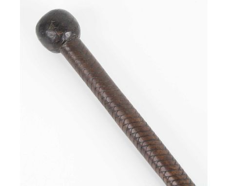 A 20th century walking stick, having a plaited leather covered shaft and pommel, 90cm, together with an Edwardian beech shoot