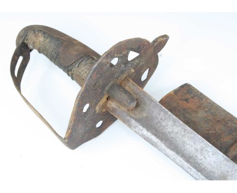 A British 1796 pattern Heavy Cavalry sword , having an 87cm straight fullered blade, pierced bowl hilt and ribbed grip, house