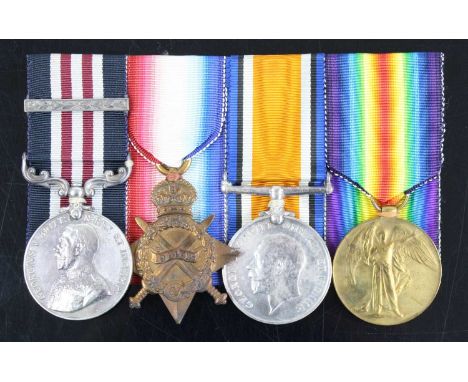 A Great War Gallantry group of four medals to include Military Medal with bar, naming R-12970 CPL. J. LIGHTBOWN. I/K. R. RIF.