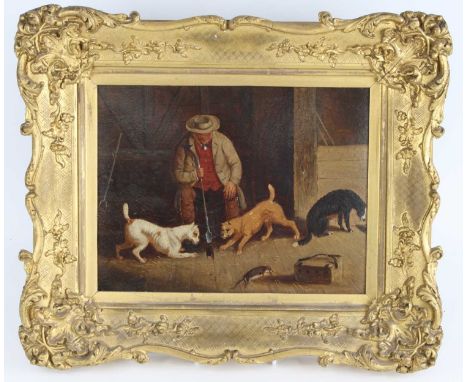 Wilkinson John Gilbert, (1805-1870), A Pair, Old man and terriers ratting in a barn and Old man seated with terriers before h