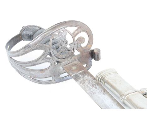 A British 1827 pattern Rifle Officer's sword, the 82cm slightly curved blade etched with a crowned VR cypher and marked to th