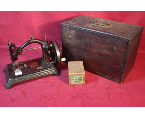 A W Stebbings of Attleburgh, shuttle lock stick hand sewing machine with replacement slide and wooden case