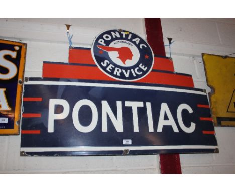 A "Pontiac" enamel advertising sign, approx. 36" x 26" in extremes