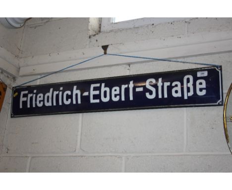 A "Friedrich-Ebert-Strasse" enamel street sign, 39½" x 6" approx.