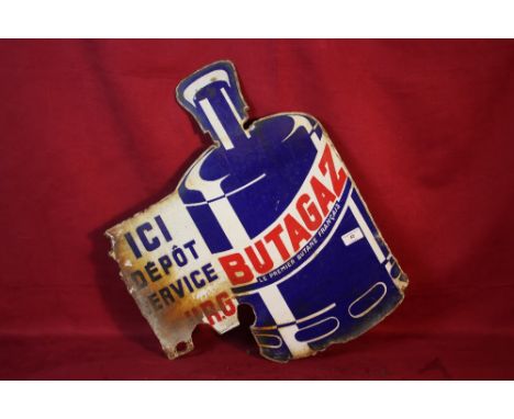 A French "Butagaz" enamel double sided advertising sign, AF, (23.5" x 19" overall)