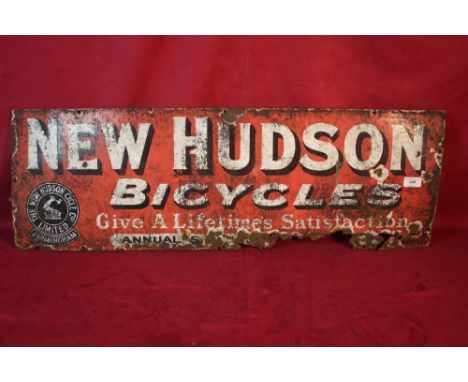 A New Hudson Bicycles enamel sign, 36" x 11½" approx., AF