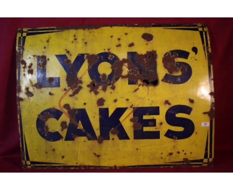 A large Lyons Cakes enamel advertising sign AF, 39" x 29" approx.
