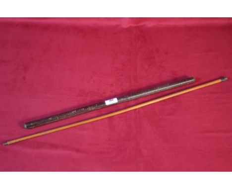 A leather swagger stick and a cane silver topped swagger stick