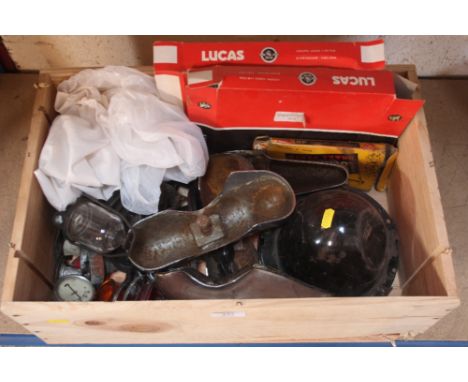 A box of miscellaneous car parts, circa 1962 (Morgan)