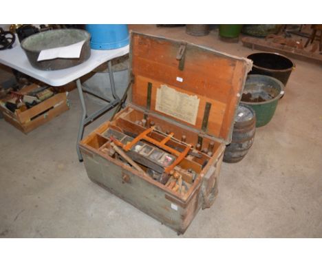 A large carpenter's tool chest and contents of tools