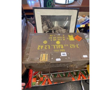 Two ammunition boxes and military picture