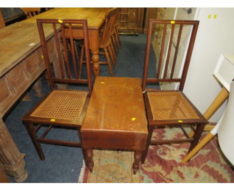 A PAIR OF BERGERE BEDROOM CHAIRS AND A MAHOGANY COMMODE (3)