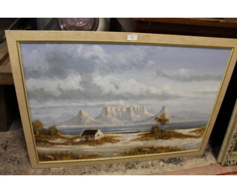 AN OIL ON BOARD OF TABLE MOUNTAIN SIGNED INDISTINCTLY LOWER LEFT