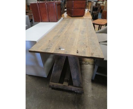 A LARGE RUSTIC STYLE REFECTORY TABLE H-75 CM L-180 CM