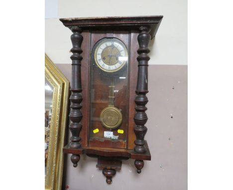 AN ANTIQUE VIENNA WALLCLOCK AND OAK BAROMETER (2)