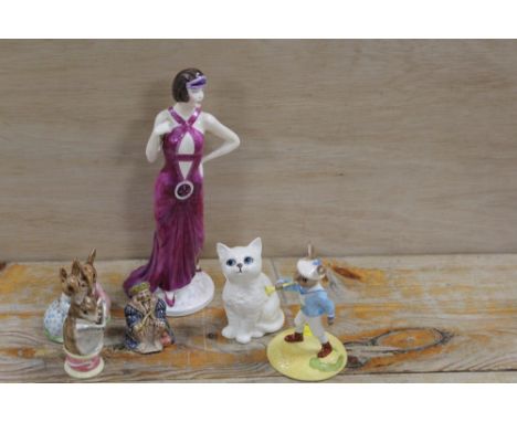 A QUANTITY OF CERAMIC FIGURES TO INCLUDE BUNNYKINS, BESWICK BEATRIX POTTER ETC (6)