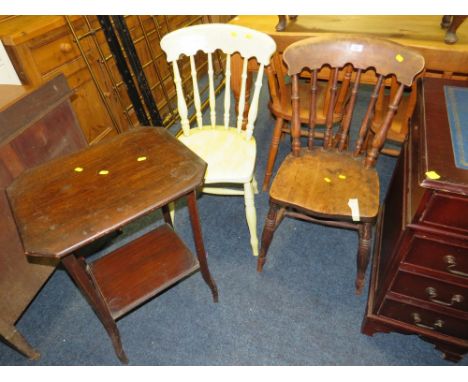 TWO TRADITIONAL KITCHEN CHAIRS AND A TABLE (3)