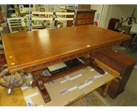 A JAYCEE LARGE OAK REFECTORY TABLE L-183 CM EXTENDED L-275 CM