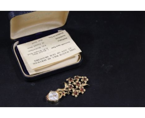 A VINTAGE ROTARY 9CT GOLD BROOCH WATCH WITH ORIGINAL BOX AND PAPERS