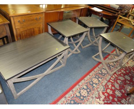 A MODERN GREY COFFEE TABLE WITH THREE MATCHING LAMP TABLES (4)