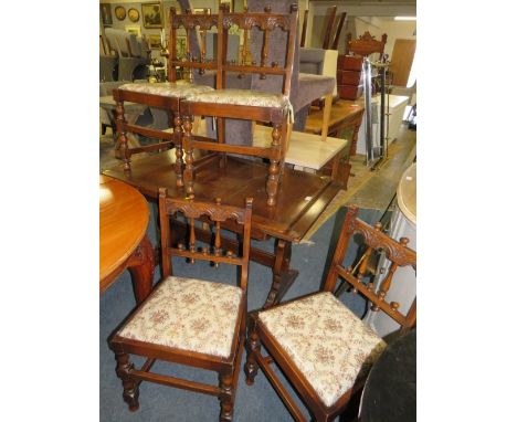 AN OAK PRIORY STYLE DRAWLEAF TABLE AND A DRESSER