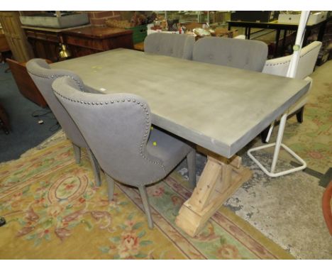 A MODERN STONE EFFECT REFECTORY STYLE TABLE WITH FOUR CHAIRS h -78 W-179 CM