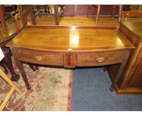 A 19TH CENTURY MAHOGANY CROSSBANDED TWO DRAWER CONSOLE TABLE H-76 W-130 CM