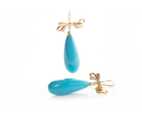 PAIR OF LARGE TURQUOISE DROP EARRINGS
each set with a large pear shaped turquoise approximately 28mm long, suspended from a b