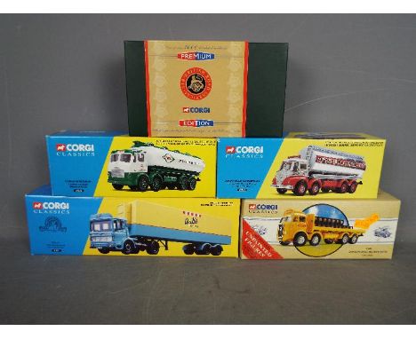 Corgi - A group of 5 x boxed truck models including # 21401 AEC Refrigerated Walls Ice Cream set, # 13701 Foden S21 Arrow Bul